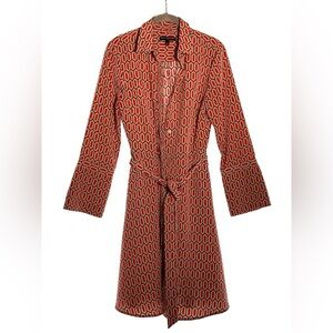 Banana Republic: Tan, Blue, Red Long Sleeve Dress